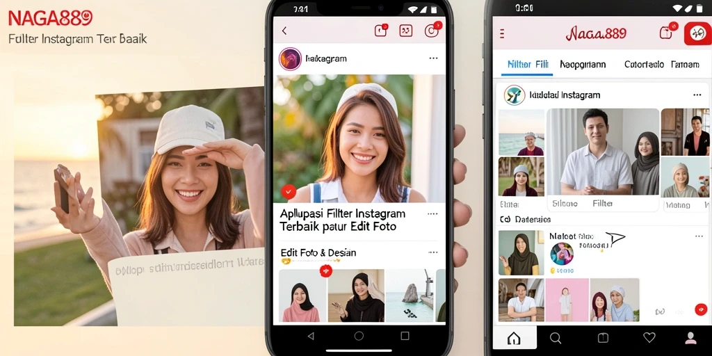Screenshot dari antarmuka NAGA889 menampilkan penerapan filter Instagram.